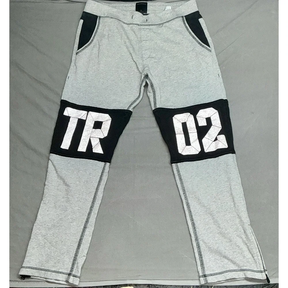True Religion Men's Sweatpants Ankle Zipper Huge Marled Block Logo Size Med